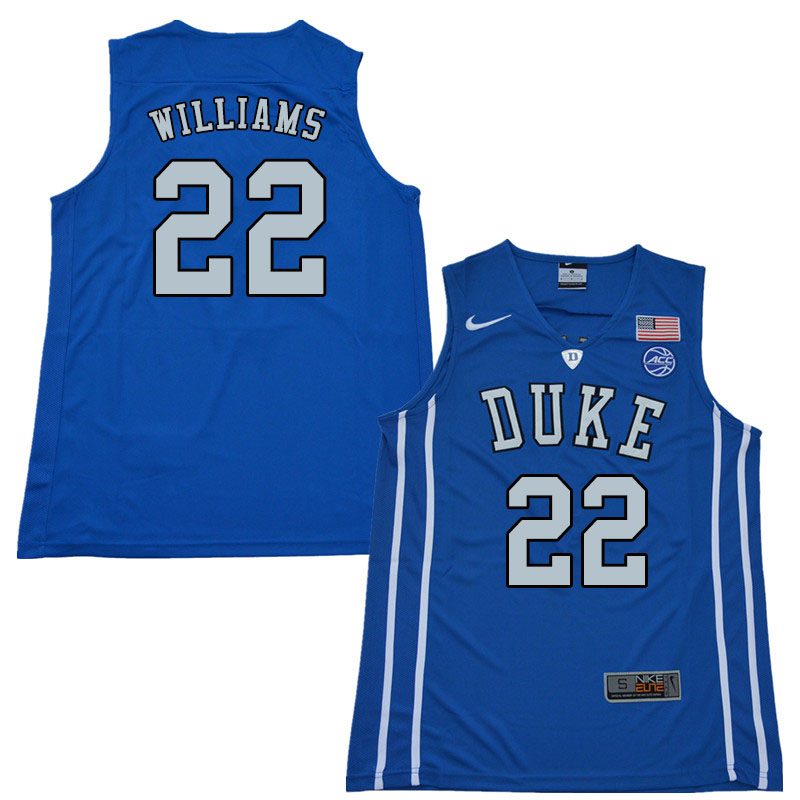 2018 Men #22 Jason Williams Duke Blue Devils College Basketball Jerseys Sale-Blue